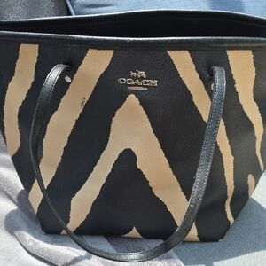 Coach Black and Tan Signature Tote